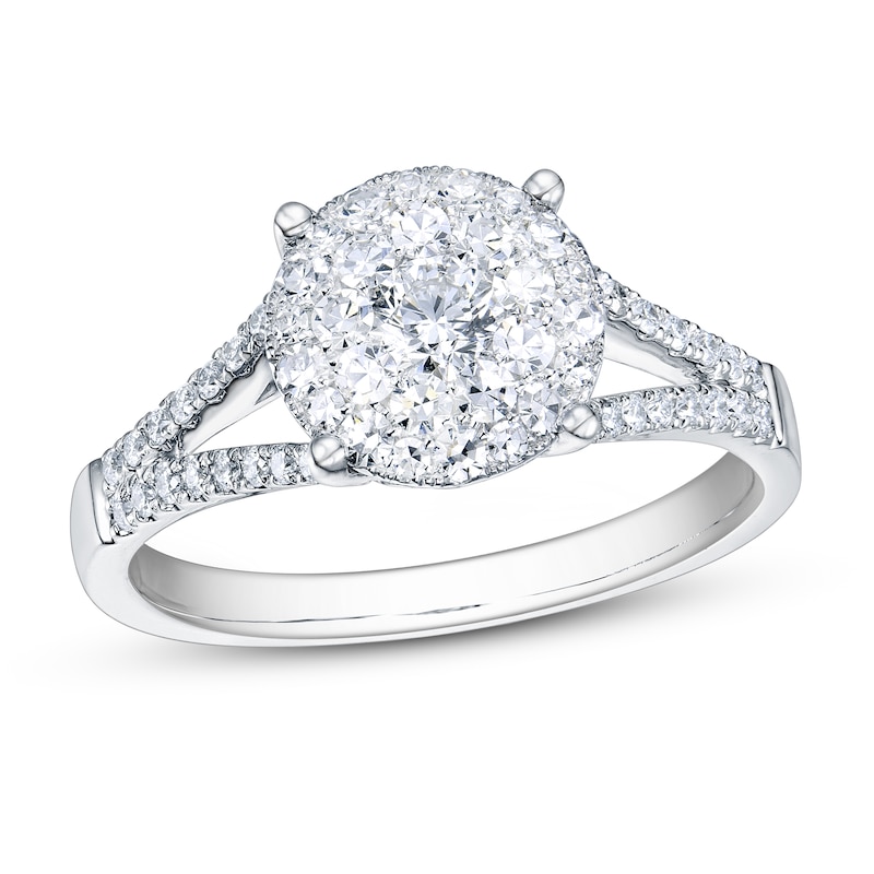 Multi-Stone Diamond Engagement Ring 7/8 ct tw Round-cut 14K White Gold