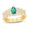 Thumbnail Image 0 of Emerald & Diamond Double Band Bridal Set 3/8 ct tw 10K Yellow Gold