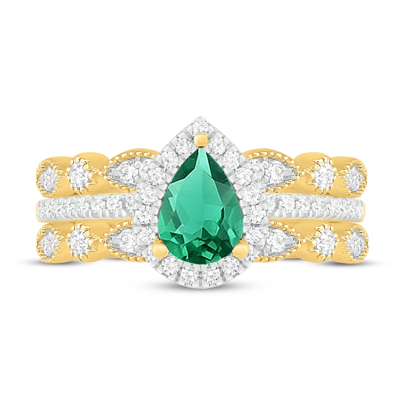 Main Image 2 of Adore Emerald & Diamond Double Band Bridal Set 3/8 ct tw 10K Yellow Gold