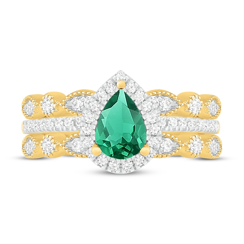 Emerald & Diamond Double Band Bridal Set 3/8 ct tw 10K Yellow Gold