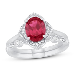 Adore Ruby & Diamond Bridal Set 1/10 ct tw 10K White Gold