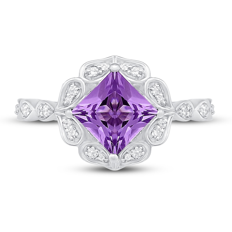 Amethyst & Diamond Engagement Ring 1/6 ct tw 10K White Gold