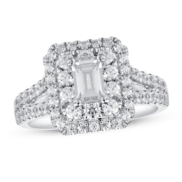 Adore Diamond Engagement Ring 1-3/4 ct tw Emerald & Round 14K White Gold