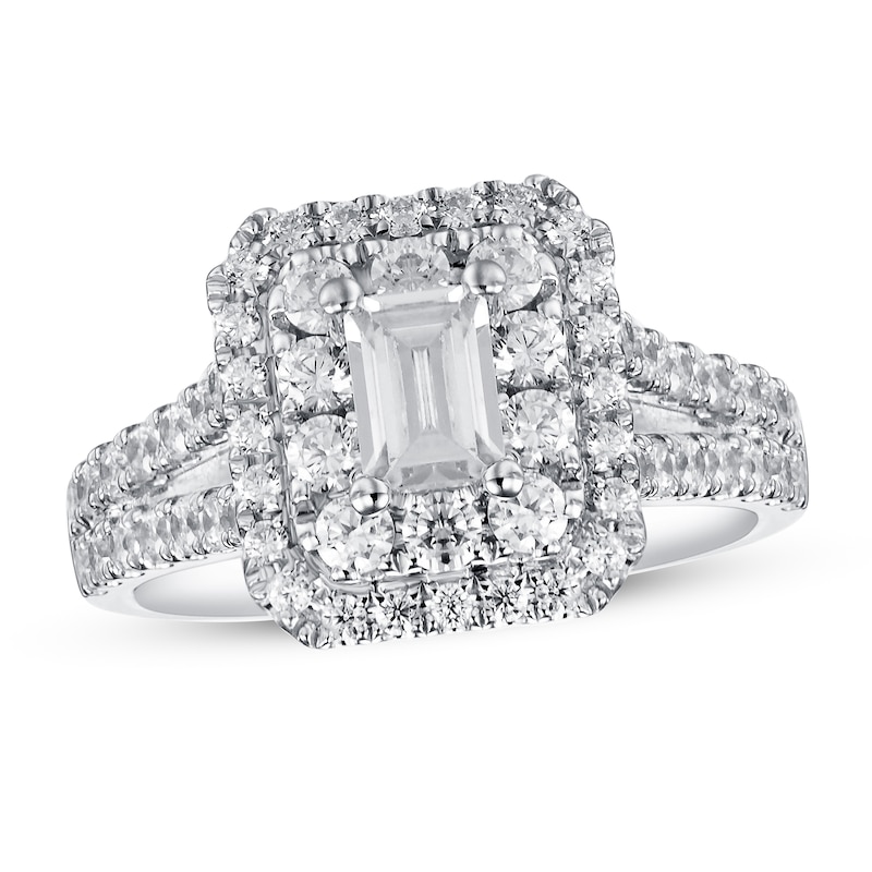 Main Image 1 of Adore Diamond Engagement Ring 1-3/4 ct tw Emerald & Round 14K White Gold