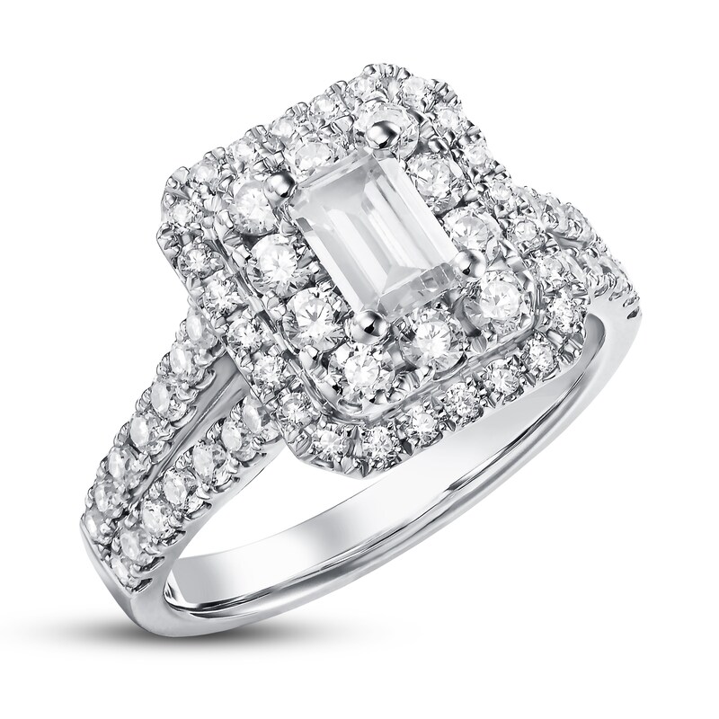 Main Image 2 of Adore Diamond Engagement Ring 1-3/4 ct tw Emerald & Round 14K White Gold