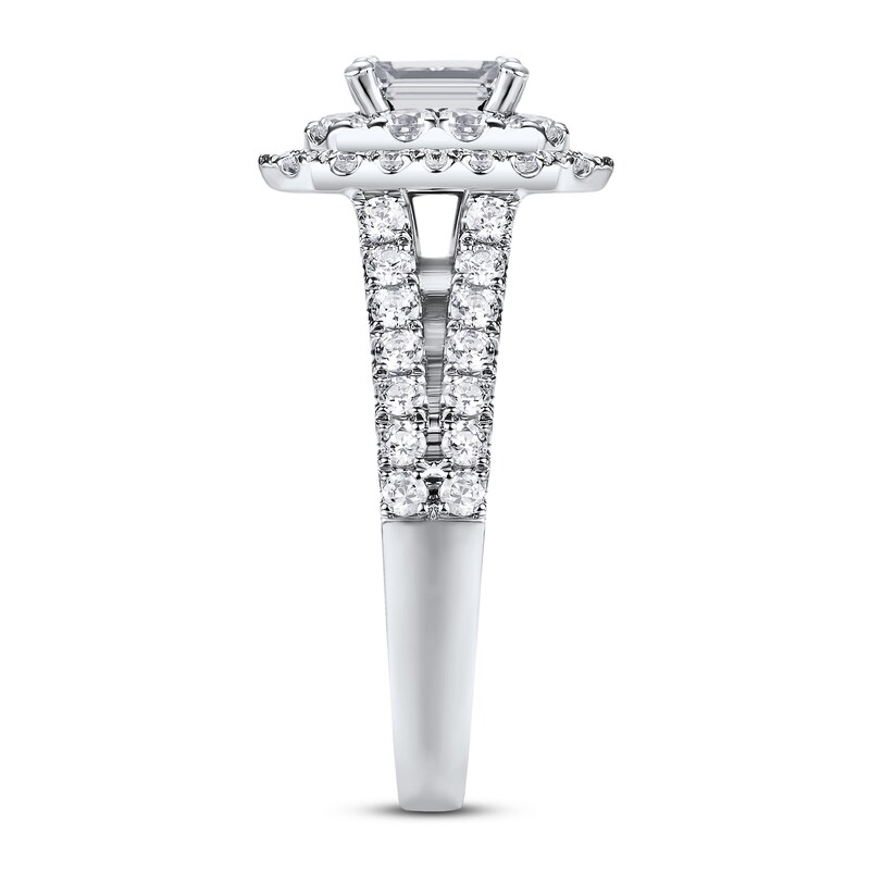 Main Image 3 of Adore Diamond Engagement Ring 1-3/4 ct tw Emerald & Round 14K White Gold