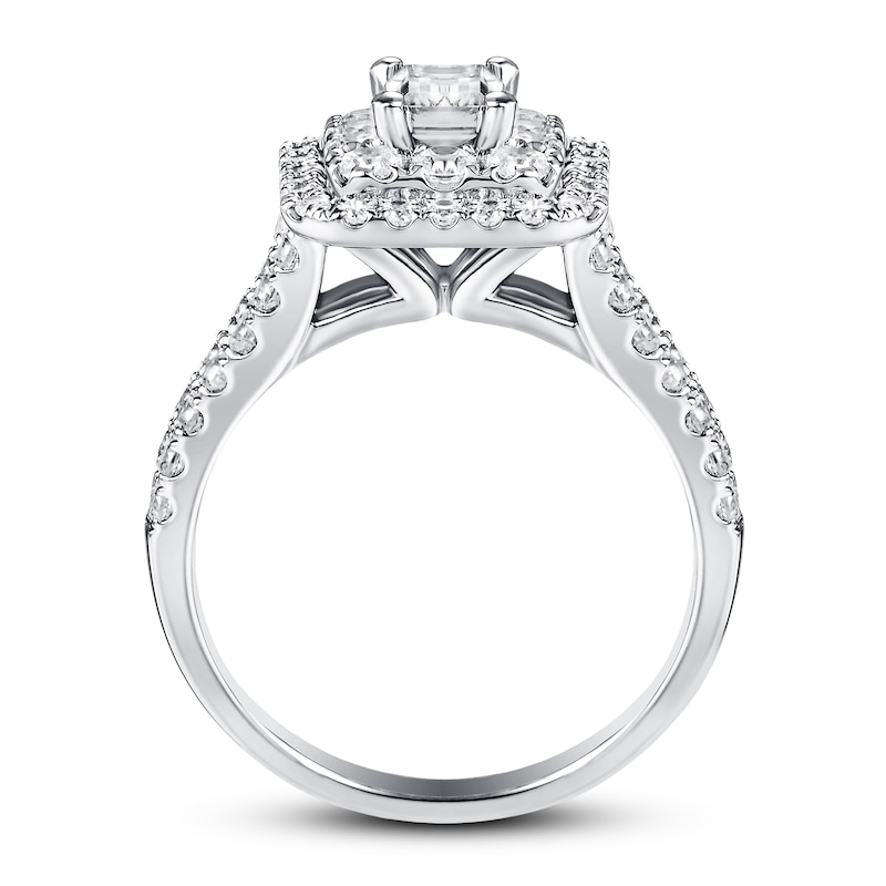 Diamond Engagement Ring 1-3/4 ct tw Emerald & Round 14K White Gold