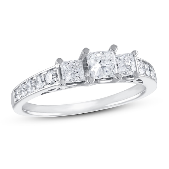 Adore 3-Stone Diamond Engagement Ring 1-1/3 ct tw Princess & Round 14K White Gold