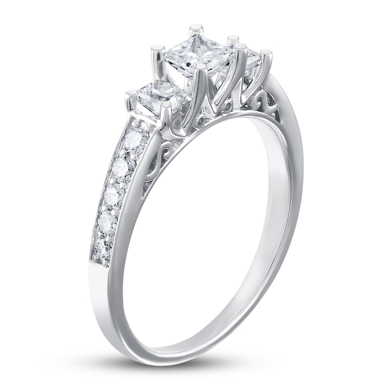 Main Image 2 of Adore 3-Stone Diamond Engagement Ring 1-1/3 ct tw Princess & Round 14K White Gold