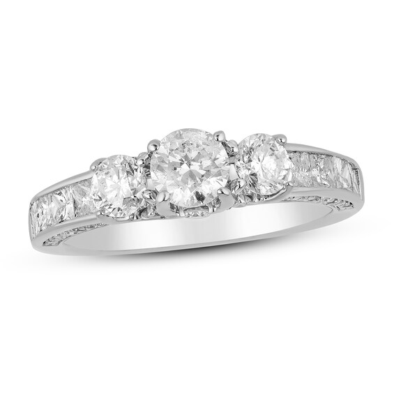 Adore 3-Stone Diamond Engagement Ring 2 ct tw Round & Princess 14K White Gold