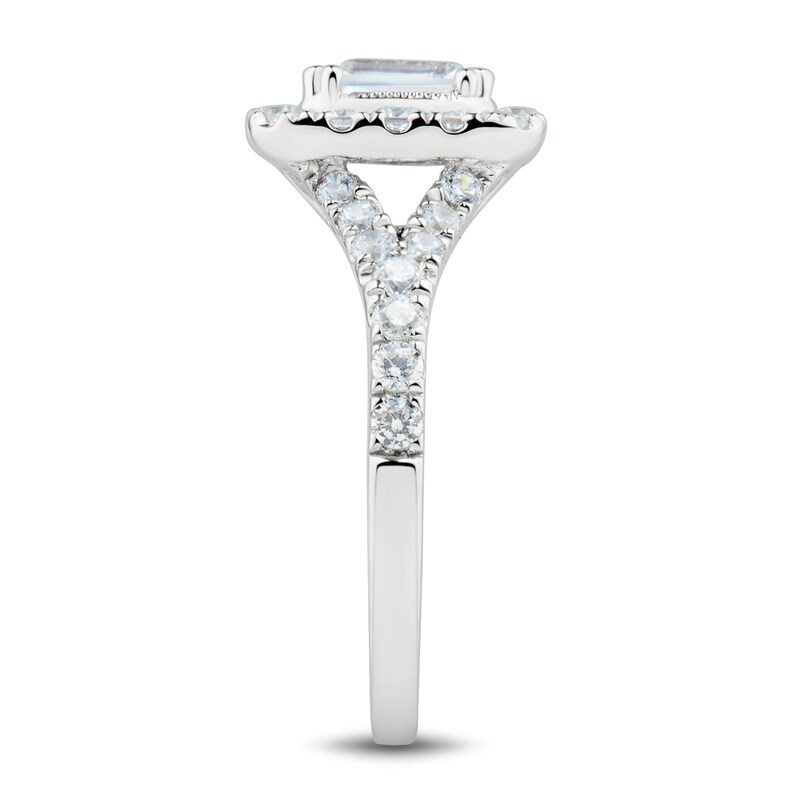 Diamond Engagement Ring 1-3/8 ct tw Emerald & Round 14K White Gold