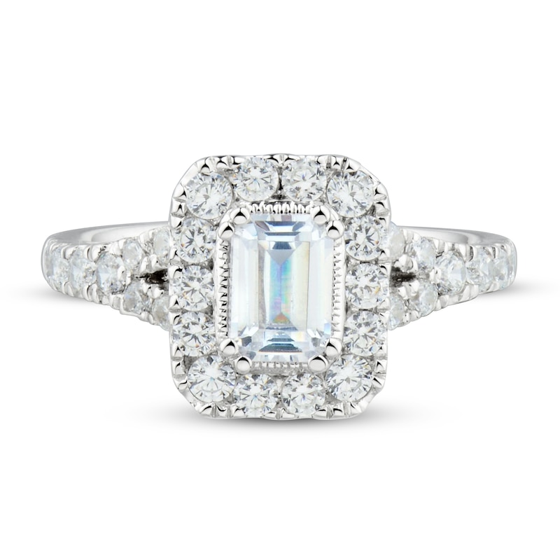 Diamond Engagement Ring 1-3/8 ct tw Emerald & Round 14K White Gold