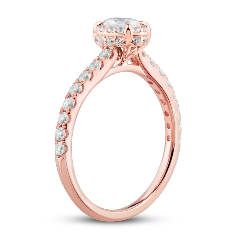 Diamond Engagement Ring 3/4 ct tw Oval & Round 14K Rose Gold