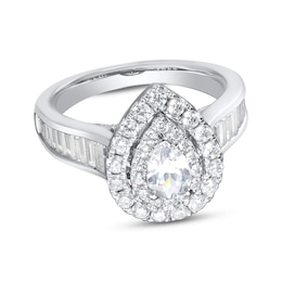 Adore Diamond Engagement Ring 1-7/8 ct tw Pear, Baguette & Round 14K White Gold