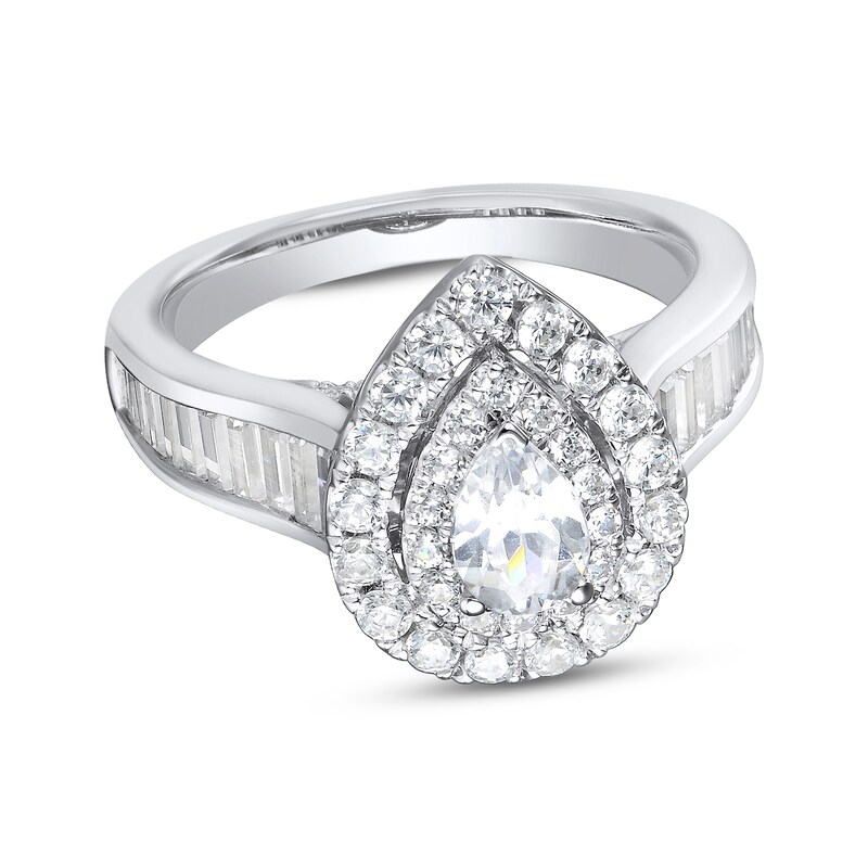 Main Image 1 of Adore Diamond Engagement Ring 1-7/8 ct tw Pear, Baguette & Round 14K White Gold