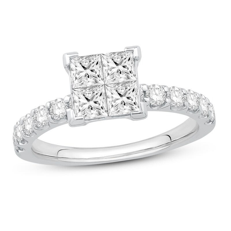 Multi-Diamond Engagement Ring 1-1/2 ct tw Princess & Round 14K White Gold