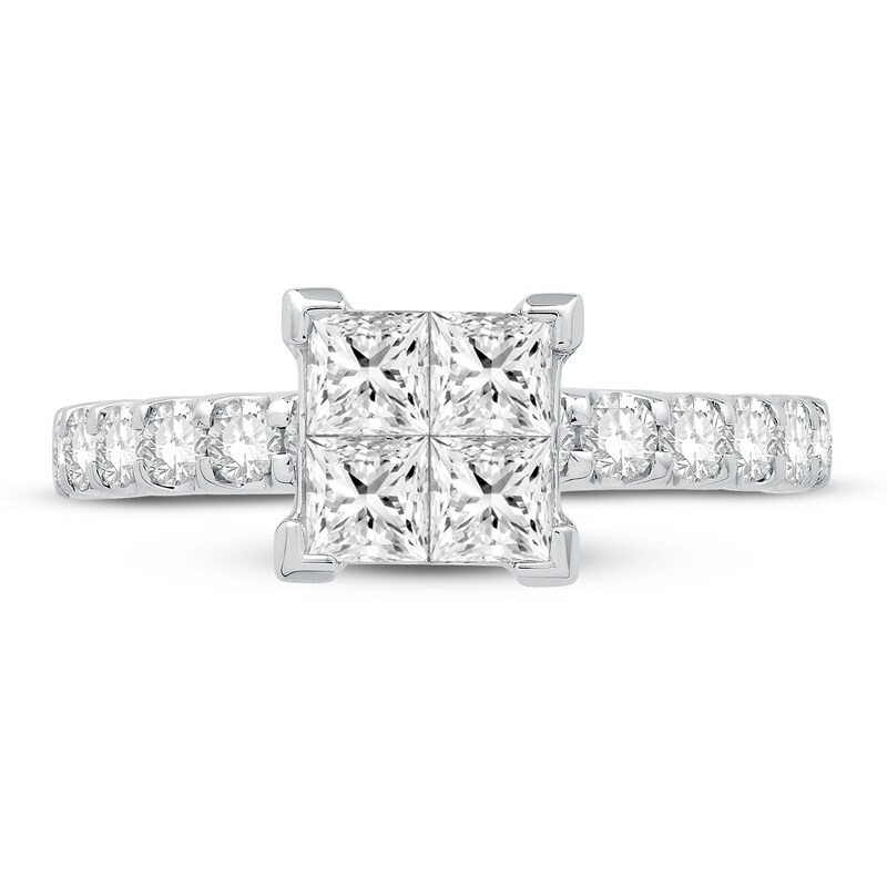 Multi-Diamond Engagement Ring 1-1/2 ct tw Princess & Round 14K White Gold