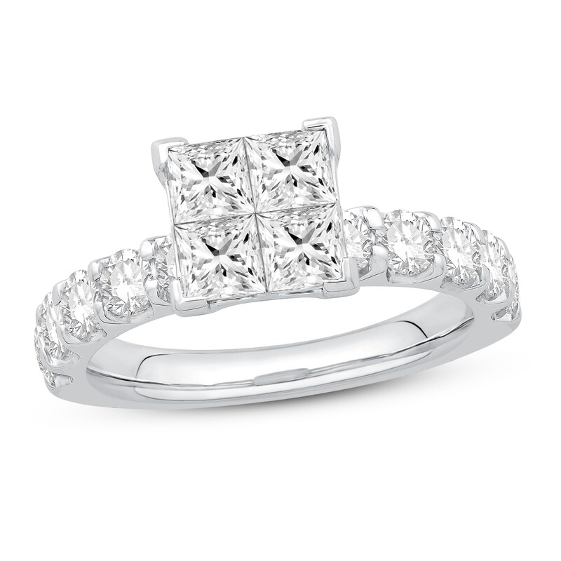 Multi-Diamond Engagement Ring 2-1/4 ct tw Princess & Round 14K White Gold