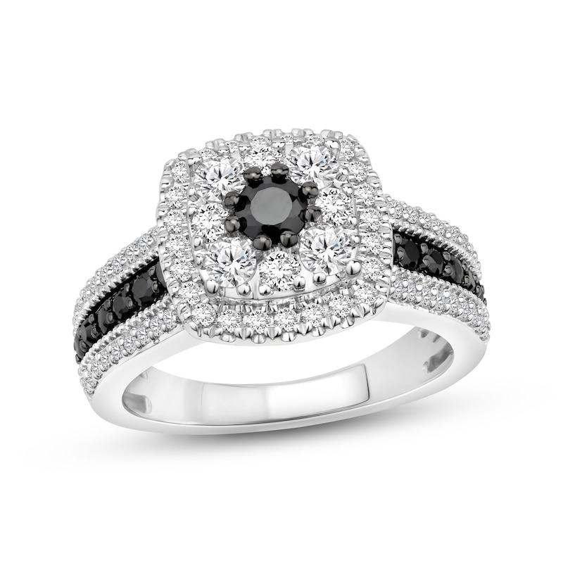Black & White Diamond Engagement Ring 1-1/4 ct tw Round-Cut 10K White Gold