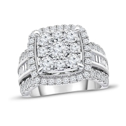 Diamond Engagement Ring 3 ct tw Round & Baguette 10K White Gold