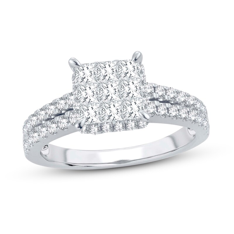 Diamond Engagement Ring 1-1/4 ct tw Princess & Round 14K White Gold