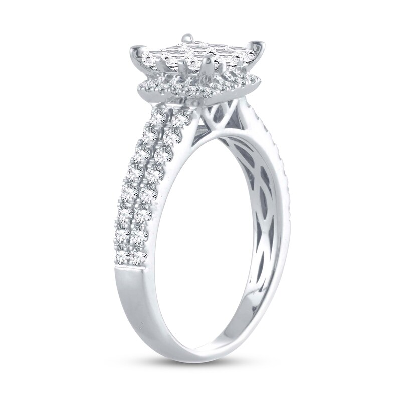 Diamond Engagement Ring 1-1/4 ct tw Princess & Round 14K White Gold