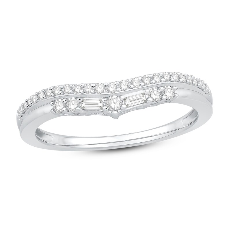 Diamond Contour Ring 1/4 ct tw Baguette/Round 14K White Gold