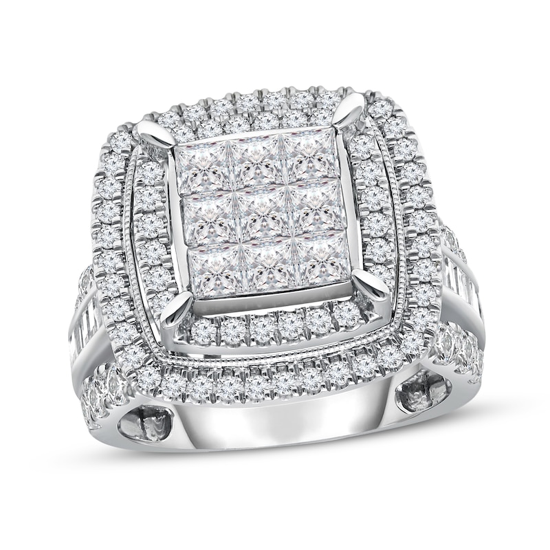 Diamond Engagement Ring 3 ct tw Princess/Round/Baguette 10K White Gold