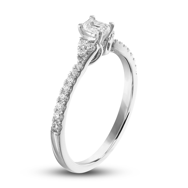 Diamond Engagement Ring 1/2 ct tw Emerald & Round 14K White Gold