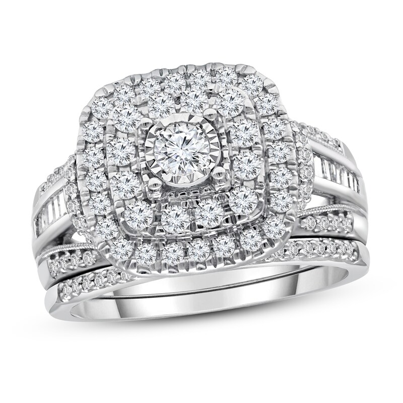 Diamond Bridal Set 1 ct tw Round/Baguette 10K White Gold