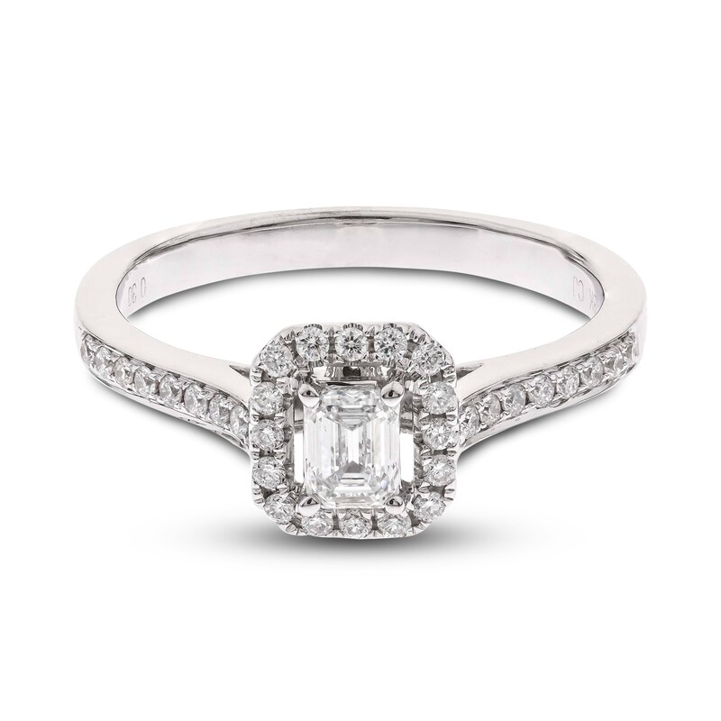 Diamond Engagement Ring 1/2 ct tw Emerald/Round 14K White Gold