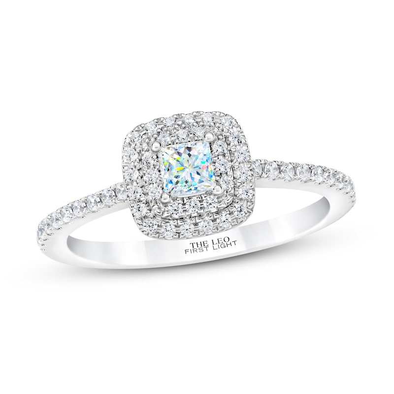 Main Image 1 of THE LEO First Light Diamond Engagement Ring 1/2 ct tw Princess/Round 14K White Gold