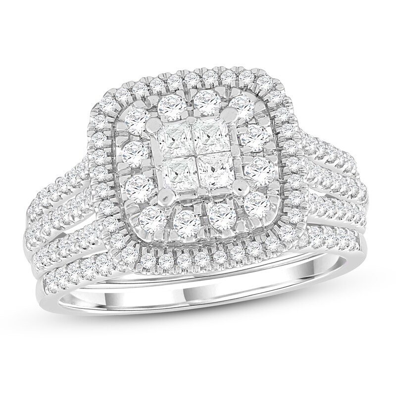 Diamond Bridal Set 1 ct tw Princess & Round 10K White Gold