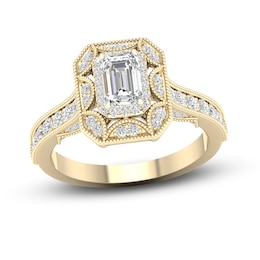 Diamond Engagement Ring 7/8 ct tw Emerald & Round 14K Yellow Gold