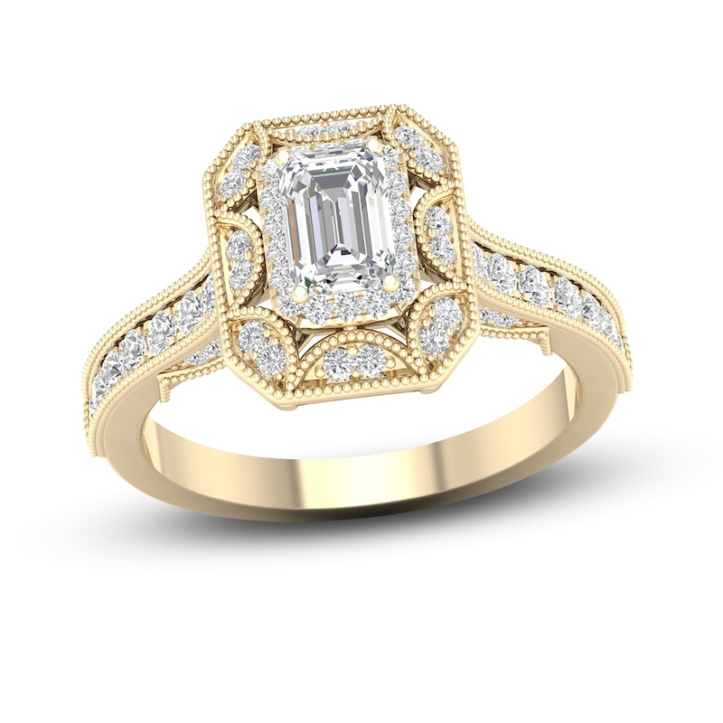 Main Image 1 of Diamond Engagement Ring 7/8 ct tw Emerald & Round 14K Yellow Gold