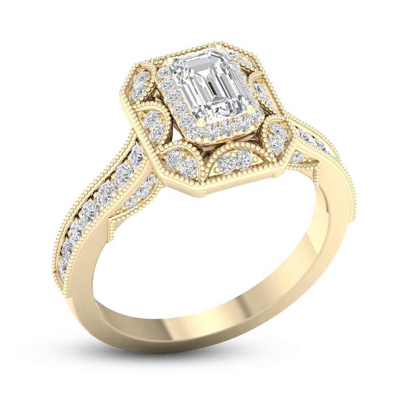 Main Image 2 of Diamond Engagement Ring 7/8 ct tw Emerald & Round 14K Yellow Gold