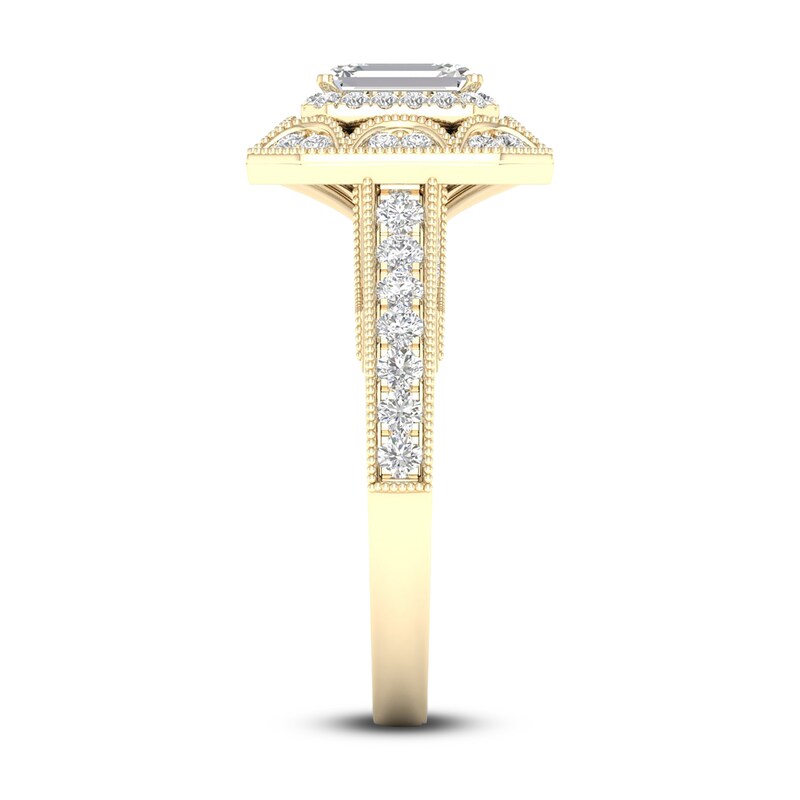 Main Image 3 of Diamond Engagement Ring 7/8 ct tw Emerald & Round 14K Yellow Gold
