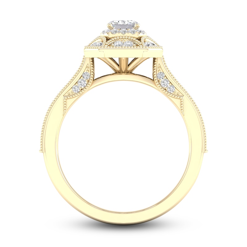 Main Image 4 of Diamond Engagement Ring 7/8 ct tw Emerald & Round 14K Yellow Gold