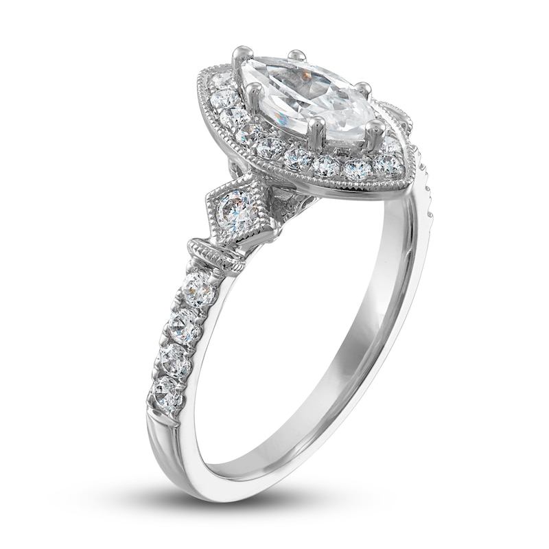 Adrianna Papell Diamond Engagement Ring 7/8 ct tw Marquise & Round 14K White Gold