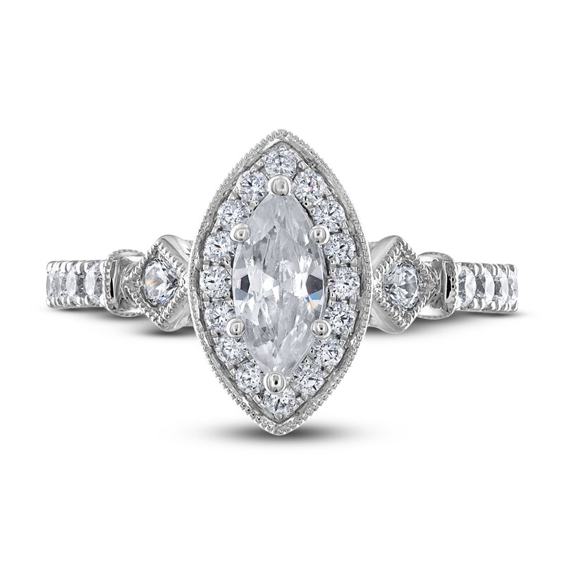 Adrianna Papell Diamond Engagement Ring 7/8 ct tw Marquise & Round 14K White Gold