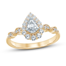 Diamond Engagement Ring 5/8 ct tw Pear & Round 14K Yellow Gold