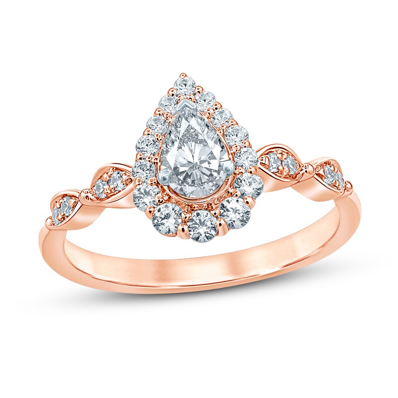Main Image 1 of Diamond Engagement Ring 5/8 ct tw Pear & Round 14K Rose Gold