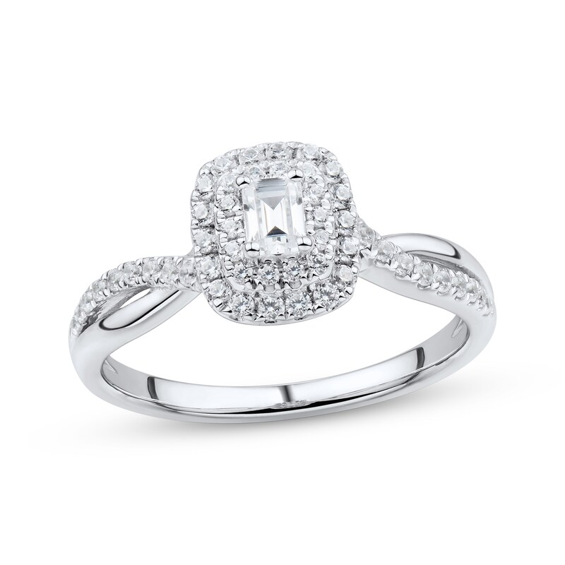 Diamond Engagement Ring 1/2 ct tw Emerald 14K White Gold