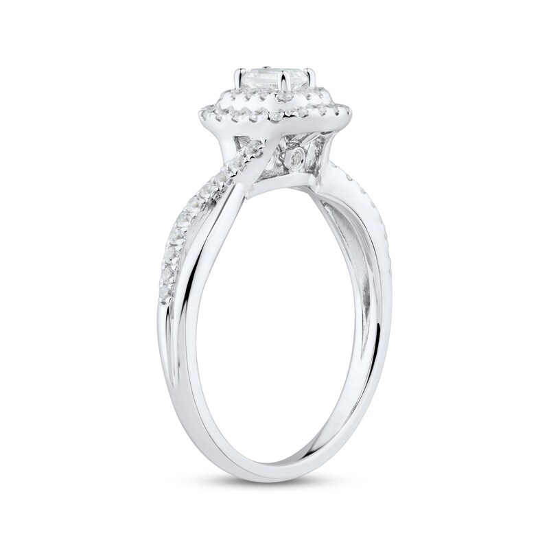 Diamond Engagement Ring 1/2 ct tw Emerald 14K White Gold