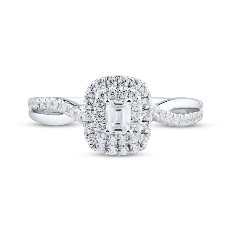 Diamond Engagement Ring 1/2 ct tw Emerald 14K White Gold