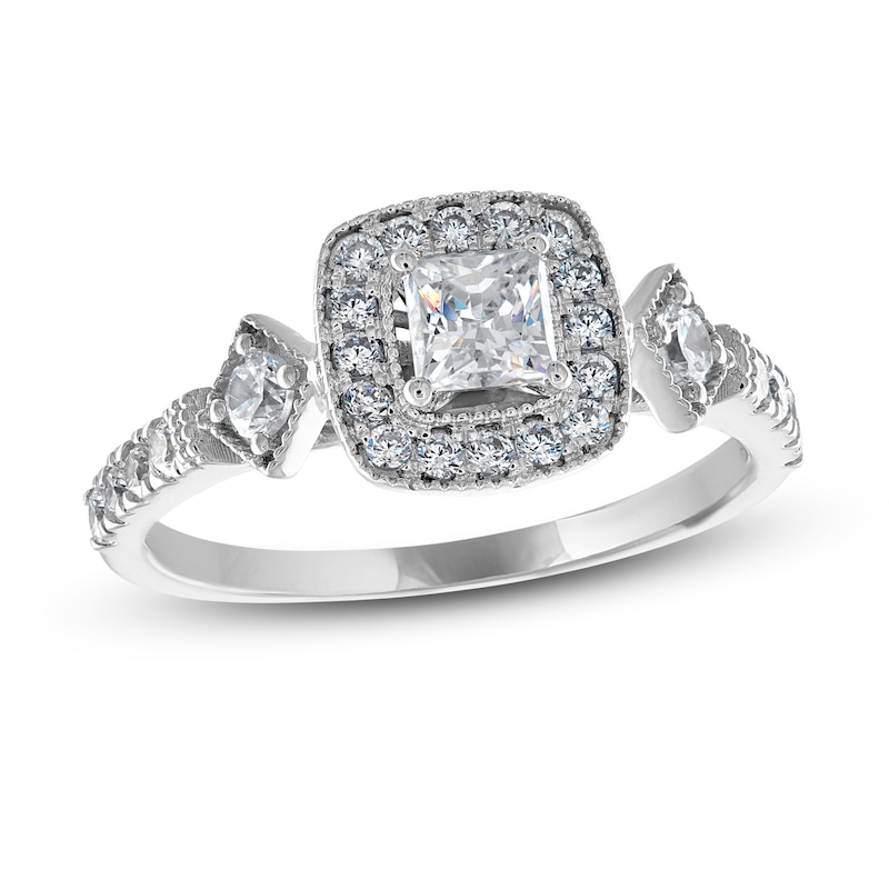 Adrianna Papell Diamond Engagement Ring 7/8 ct tw Princess & Round 14K White Gold