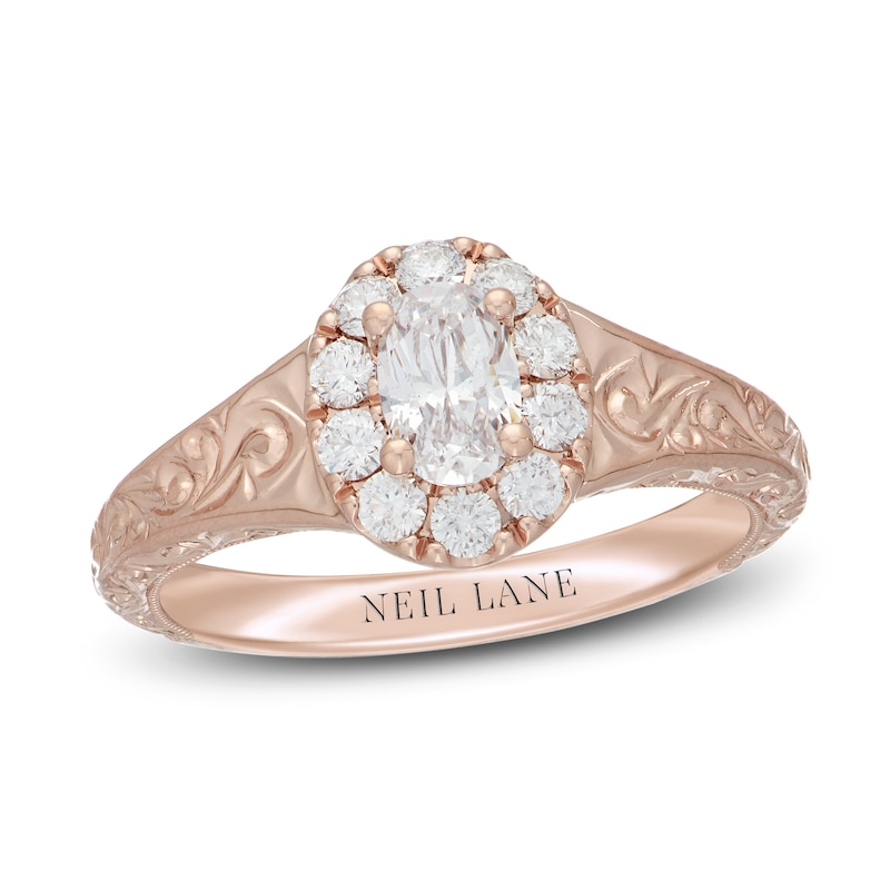 Neil Lane Diamond Engagement Ring 3/4 ct tw Oval/Round 14K Rose Gold