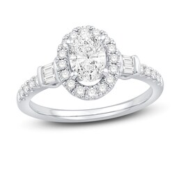 Diamond Engagement Ring 1-1/8 ct tw Oval & Round, Baguette 14K White Gold