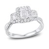 Three-Stone Diamond Engagement Ring 1-1/3 ct tw Emerald/Round 18K White Gold