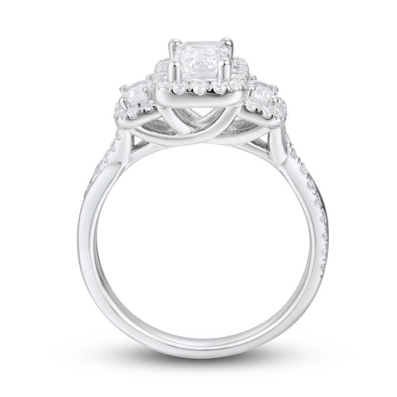Three-Stone Diamond Engagement Ring 1-1/3 ct tw Emerald/Round 18K White Gold